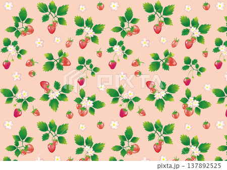 水彩風 レトロっぽい苺のパターン 137892525