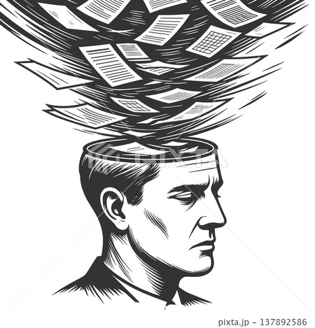 Open Mind Overflowing With Documents Illustration Open Mind Overflowing With Documents Illustration 137892586