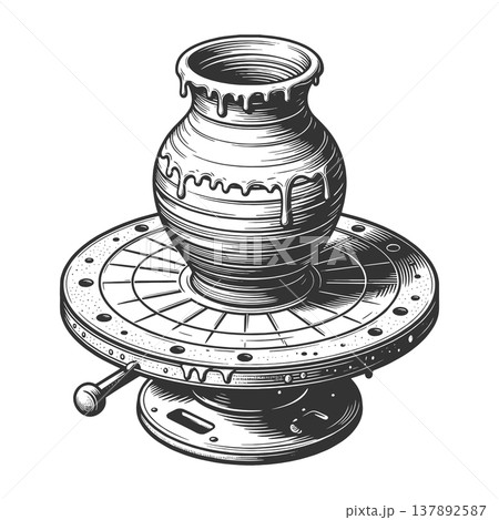 Clay Pot on Pottery Wheel Craft Process vector 137892587