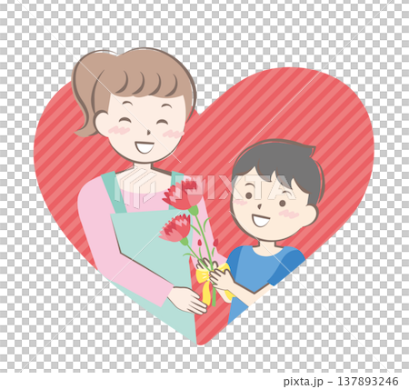 男孩在母親節送康乃馨 137893246
