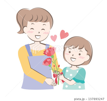 母の日にカーネーションを渡す女の子 137893247