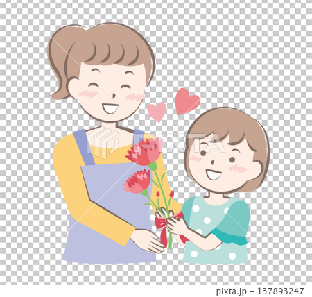 母の日にカーネーションを渡す女の子 137893247