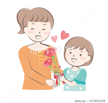 母の日にカーネーションを渡す女の子 137893248