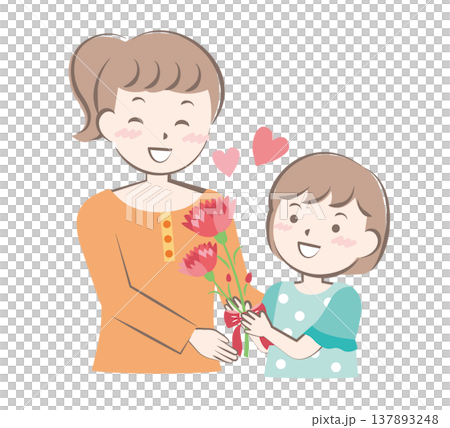 母の日にカーネーションを渡す女の子 137893248