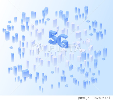 The Signal of 5G signal on abstract isometric 3d cityscape. Networks to distribute fast signals on area. Wireless network communication on map of city. Vector illustration 137893421