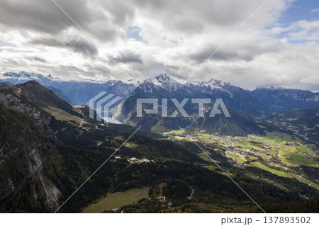 Panoramic view from Kehlstein mountain towards lake Konigssee in autumn, Bavaria, Germany Panoramic view from Kehlstein mountain towards lake Konigssee in autumn, Bavaria, Germany 137893502