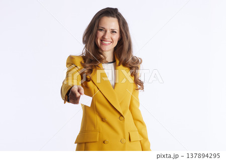 Confident Manager Presenting Blank White Card 137894295