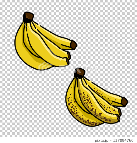Illustrations of yellow bananas and discolored bananas Illustrations of yellow bananas and discolored bananas 137894760