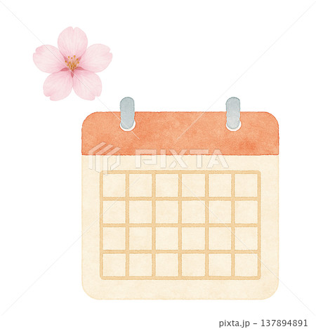 カレンダーと桜 春 予定管理 ナチュラル 水彩イラスト素材 137894891