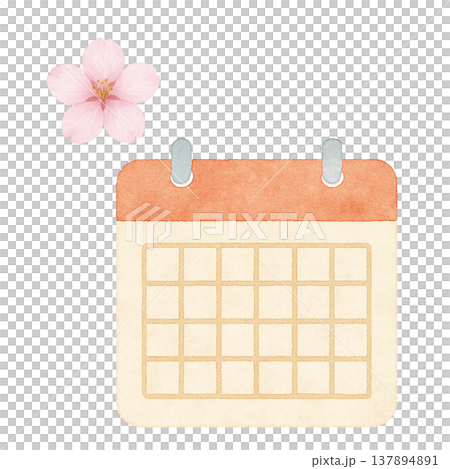 カレンダーと桜 春 予定管理 ナチュラル 水彩イラスト素材 137894891