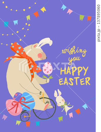 Easter Card with Bear and Easter Eggs Easter Card with Bear and Easter Eggs 137895060