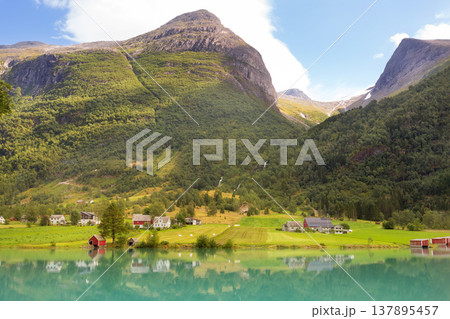 Norway fjord landscape and high mountains 137895457