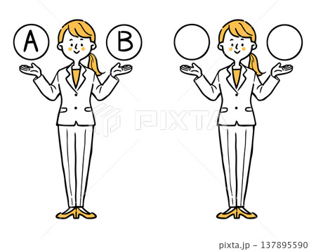 AとBの選択肢 若い女性会社員2 全身 ベクター(オレンジ) AとBの選択肢 若い女性会社員2 全身 ベクター(オレンジ) 137895590