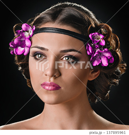 beauty with hairband and flowers 137895961