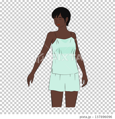 Illustration of a woman doing skincare, with dark skin tone. Illustration of a woman doing skincare, with dark skin tone. 137896096