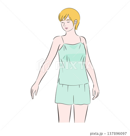 スキンケアをする女性のイラスト明るい肌色 スキンケアをする女性のイラスト明るい肌色 137896097