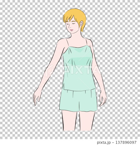 スキンケアをする女性のイラスト明るい肌色 スキンケアをする女性のイラスト明るい肌色 137896097