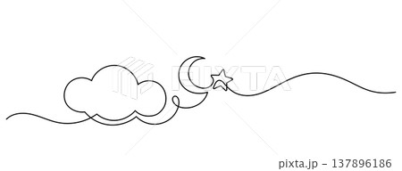 cloud and moon star minimal one line drawing continuous cloud and moon star minimal one line drawing continuous 137896186