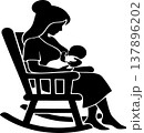 Silhouette of a mother sitting in a rocking chair, tenderly breastfeeding her baby. 137896202