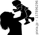 Silhouette of a joyful mother lifting her happy baby into the air. 137896296