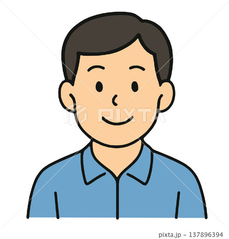 Smiling man, cartoon, illustration, blue shirt, short hair, simple style, isolated white 137896394