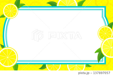 シンプルな輪切りレモン背景の水色フレーム2_横 137897057