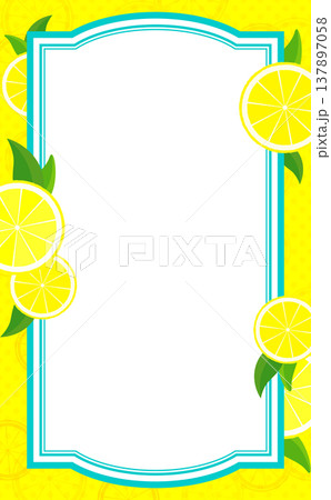 シンプルな輪切りレモン背景の水色フレーム2_縦 シンプルな輪切りレモン背景の水色フレーム2_縦 137897058