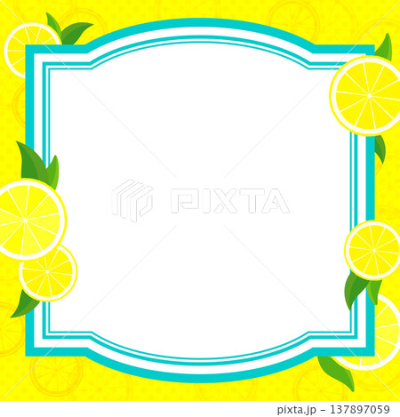シンプルな輪切りレモン背景の水色フレーム2_正方形 137897059