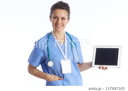 Healthcare Professional Presenting Digital Tablet Screen 137897305