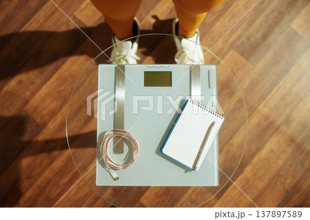 High Angle View of Weight Monitoring and Fitness Planning High Angle View of Weight Monitoring and Fitness Planning 137897589