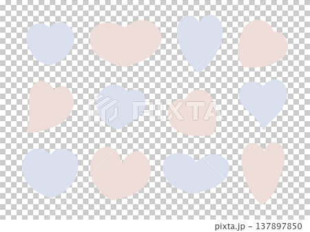 様々な形をしたハート型のゆるい手描きフレームセット(青・茶色) 様々な形をしたハート型のゆるい手描きフレームセット(青・茶色) 137897850