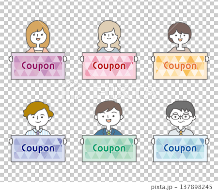 A person holding a coupon (set) 137898245