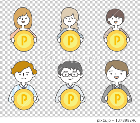 A person holding a point coin (set) A person holding a point coin (set) 137898246