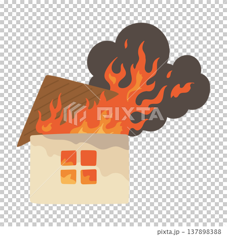 激しい炎と黒煙が立ち上る住宅火災のコンセプトイラスト 激しい炎と黒煙が立ち上る住宅火災のコンセプトイラスト 137898388