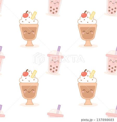 Sweet boba tea and chocolate shake seamless pattern Sweet boba tea and chocolate shake seamless pattern 137898683
