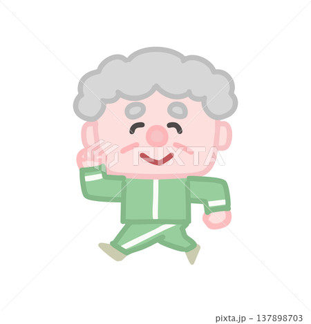 体操服を着た可愛い高齢者男性の運動イラストセット 137898703