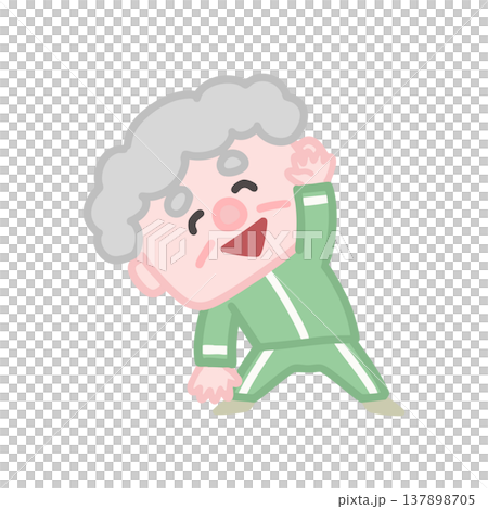 体操服を着た可愛い高齢者男性の運動イラストセット 体操服を着た可愛い高齢者男性の運動イラストセット 137898705