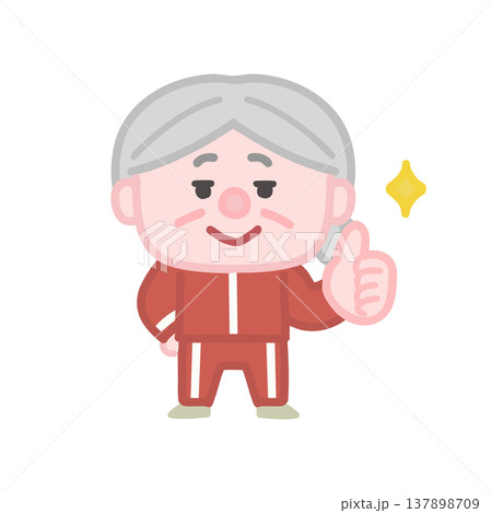 体操服を着た可愛い高齢者女性の運動イラストセット 137898709