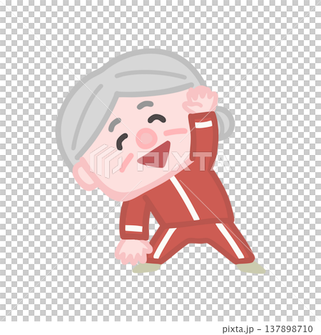 体操服を着た可愛い高齢者女性の運動イラストセット 体操服を着た可愛い高齢者女性の運動イラストセット 137898710