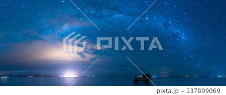 Majestic night sky with star reflection on Uyuni salt flat in Bolivia Majestic night sky with star reflection on Uyuni salt flat in Bolivia 137899069