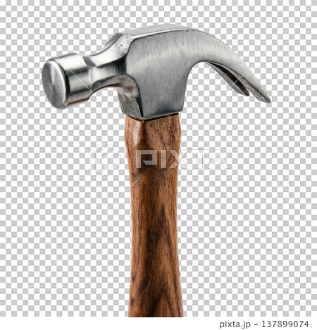 Classic claw hammer with a sturdy wooden handle and metal head, isolated. Perfect for diy, construction, and home repair concepts Classic claw hammer with a sturdy wooden handle and metal head, isolated. Perfect for diy, construction, and home repair concepts 137899074