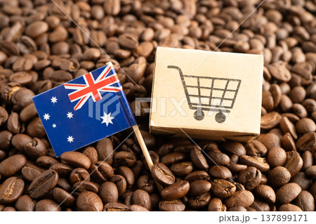 Australia flag on coffee bean, import export trade online commerce concept. Australia flag on coffee bean, import export trade online commerce concept. 137899171