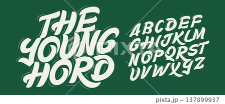 Young Modern Handwritten Font Logo Alphabet Handdrawn Letter Set Calligraphic Typography, Brush Lettering Typographic Design for Cool Title, Tee Print, Youthful Headline and Logotype. Vector Typeface. 137899937