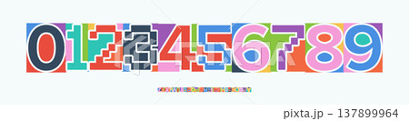 Color Numbers Letters Alphabet Font for Kid Birthday Years Logo, Corporate Anniversary Sign, Race Sport Team Jersey Numeric. Colorful Cutout Paper Typographic Design. Sports Num. Vector Illustration 137899964