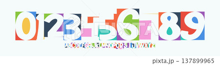 Funky Color Numbers Letters Alphabet Font for Kid Birthday Years Logo, Corporate Anniversary Sign, Race Sport Team Jersey Numeric. Colorful Paper Typographic Design. Sports Num. Vector Illustration Funky Color Numbers Letters Alphabet Font for Kid Birthday Years Logo, Corporate Anniversary Sign, Race Sport Team Jersey Numeric. Colorful Paper Typographic Design. Sports Num. Vector Illustration 137899965