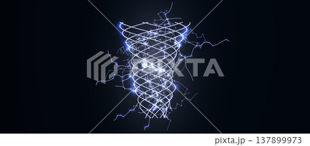 Lightning Thunderbolt Energy Tornado Hurricane Typhoon, Digital Bolt Abstract AI Data Science Funnel Stream, Cyber Technology Flow Process Symbol, Mind Neural Network Concept. Vector Illustration 137899973