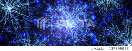 Neural Network Brain Neurone Synapse Connections Lightning Ball Energy Glow. Machine Learning Technology Background for AI Data Flow, BigData, Medical Science Research, Biotech. Vector illustration Neural Network Brain Neurone Synapse Connections Lightning Ball Energy Glow. Machine Learning Technology Background for AI Data Flow, BigData, Medical Science Research, Biotech. Vector illustration 137899988