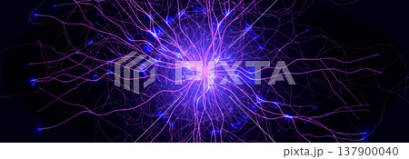 Neuron Firing Human Brain Neural Network Innovate Science Technology Background. Medical Neurology Bio Tech Scientific Research Banner Flash Glow Fractal. Blue AI Digital Net. Vector Illustration Neuron Firing Human Brain Neural Network Innovate Science Technology Background. Medical Neurology Bio Tech Scientific Research Banner Flash Glow Fractal. Blue AI Digital Net. Vector Illustration 137900040