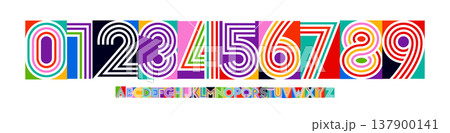 Color Numbers Letters Alphabet Font for Kid Birthday Years Logo, Corporate Anniversary Sign, Race Sport Team Jersey Numeric. Colorful Cutout Paper Typographic Design. Vector Illustration 137900141