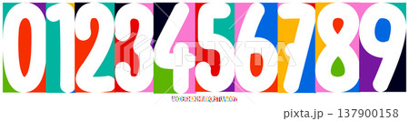 Color Numbers Letters Alphabet Font for Kid Birthday Years Logo, Corporate Anniversary Sign, Race Sport Team Jersey Numeric. Colorful Cutout Paper Typographic Design. Vector Illustration 137900158